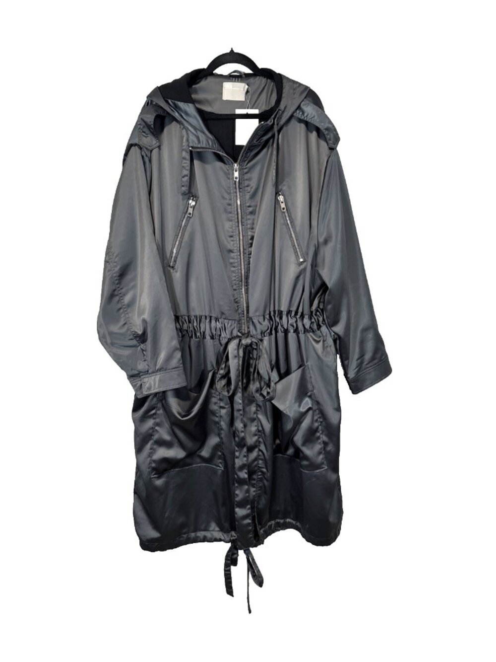 ASOS Curve Satin Hooded Trench Jacket Womens Plus Size 24 Gray NWT Chic Coat